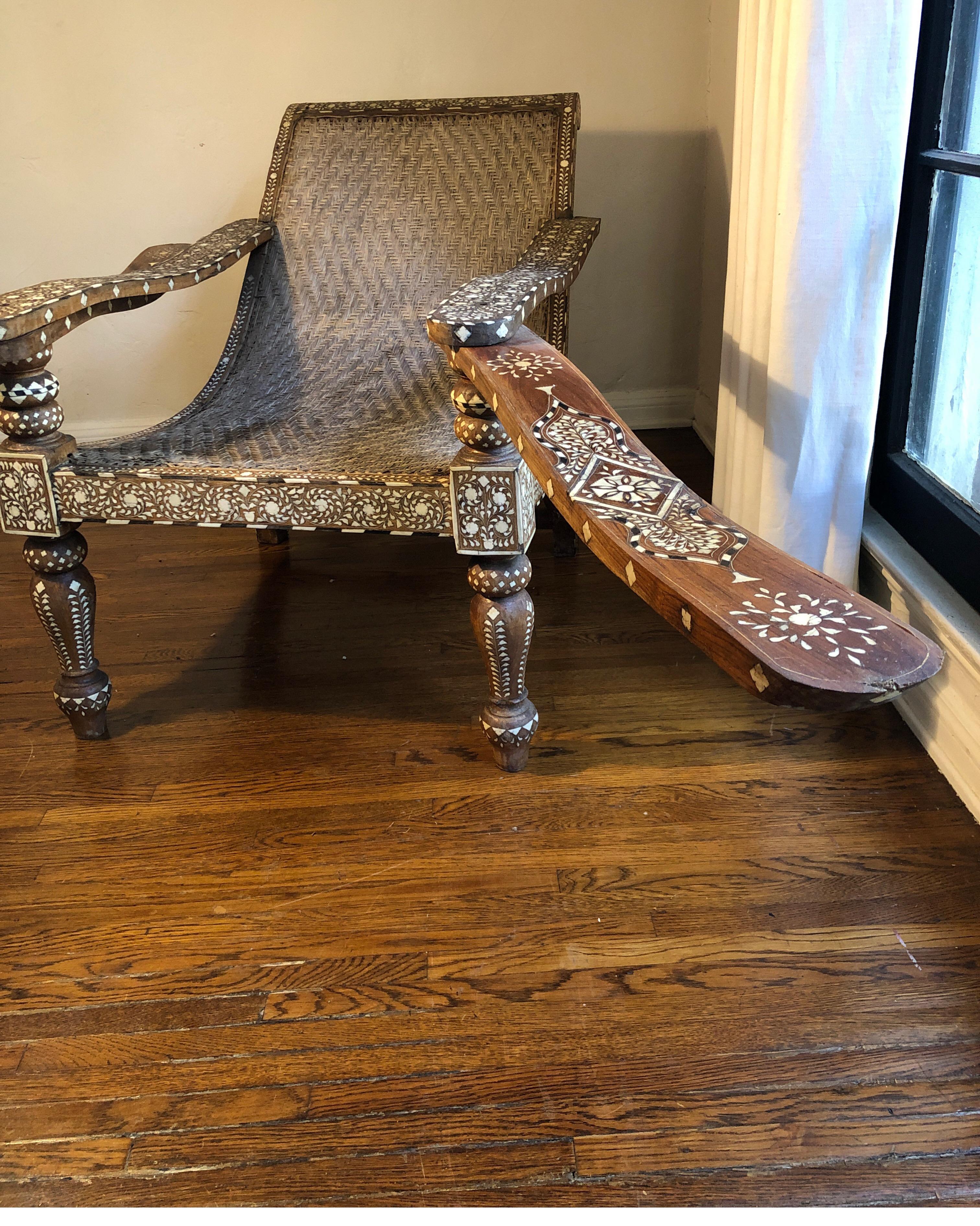 Rare Bone and Eboyn Inlaid Plantation Cane Chair, Anglo-Indian 2