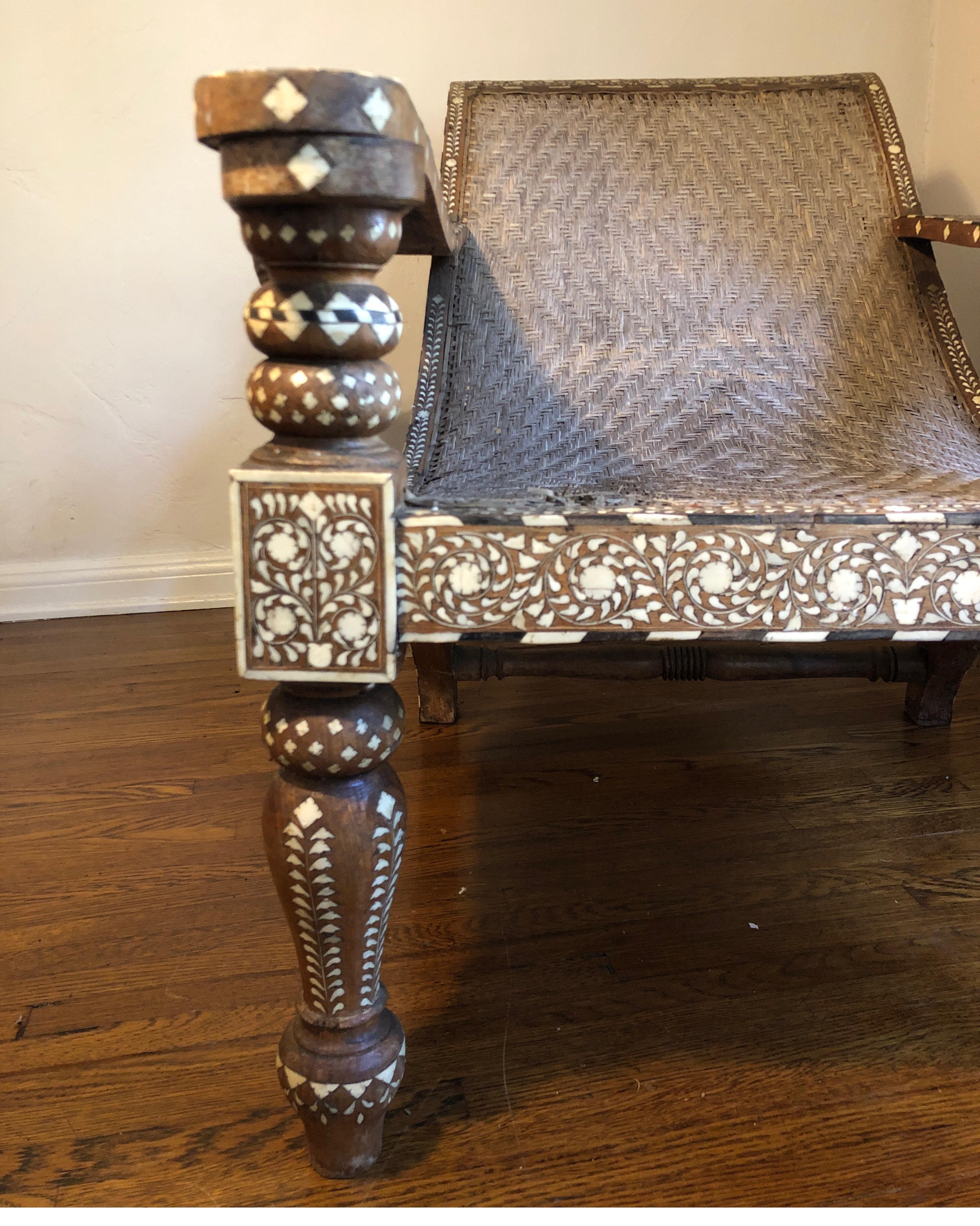 Rare Bone and Eboyn Inlaid Plantation Cane Chair, Anglo-Indian 3