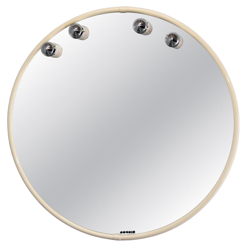 Rare Bongio Italian Round Mirror with Integrated Lights, 1970s For Sale