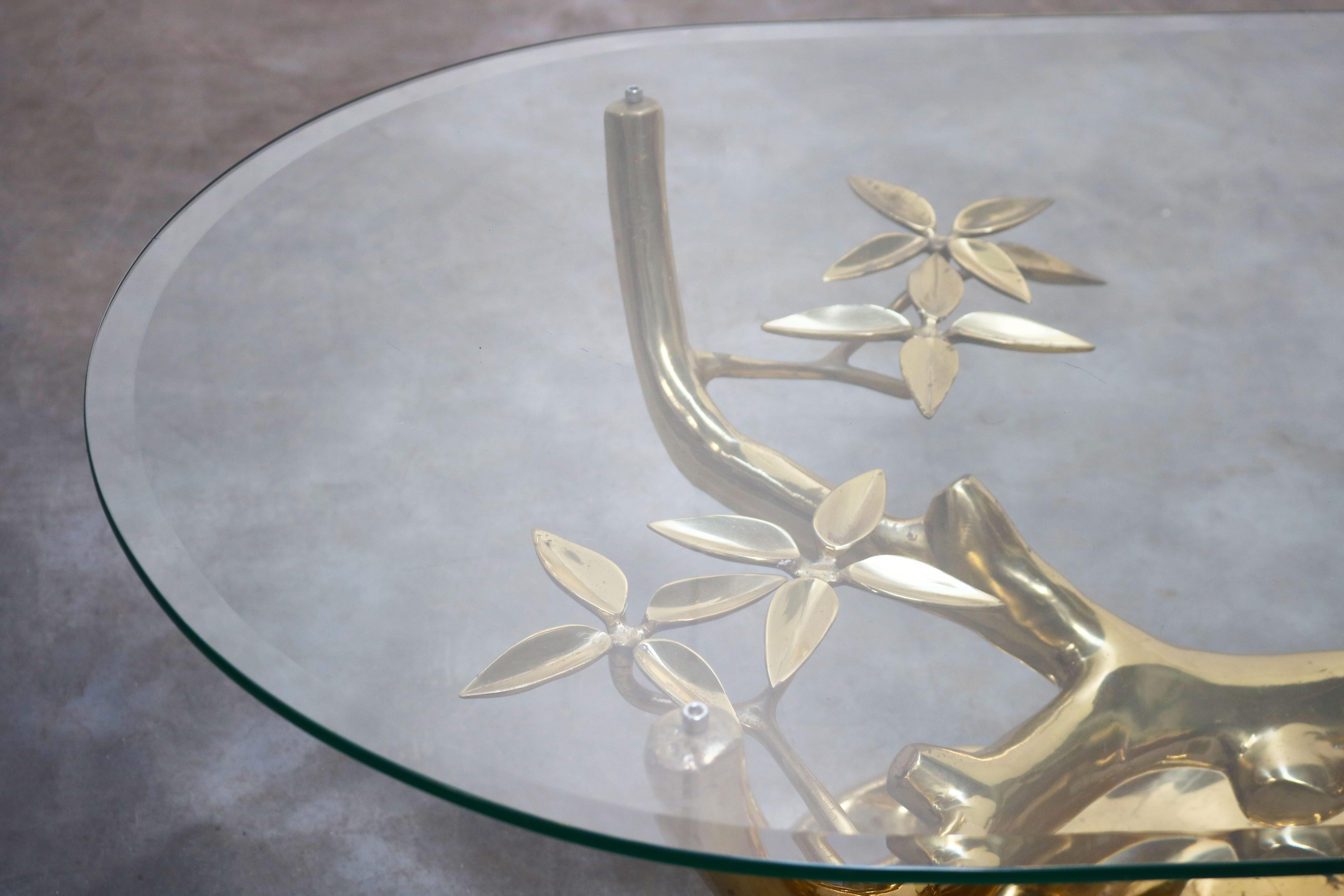 Mid-Century Modern Rare ''Bonsai'' Coffee Table in Brass by Willy Daro 1970s Belgium, Glass, Gold