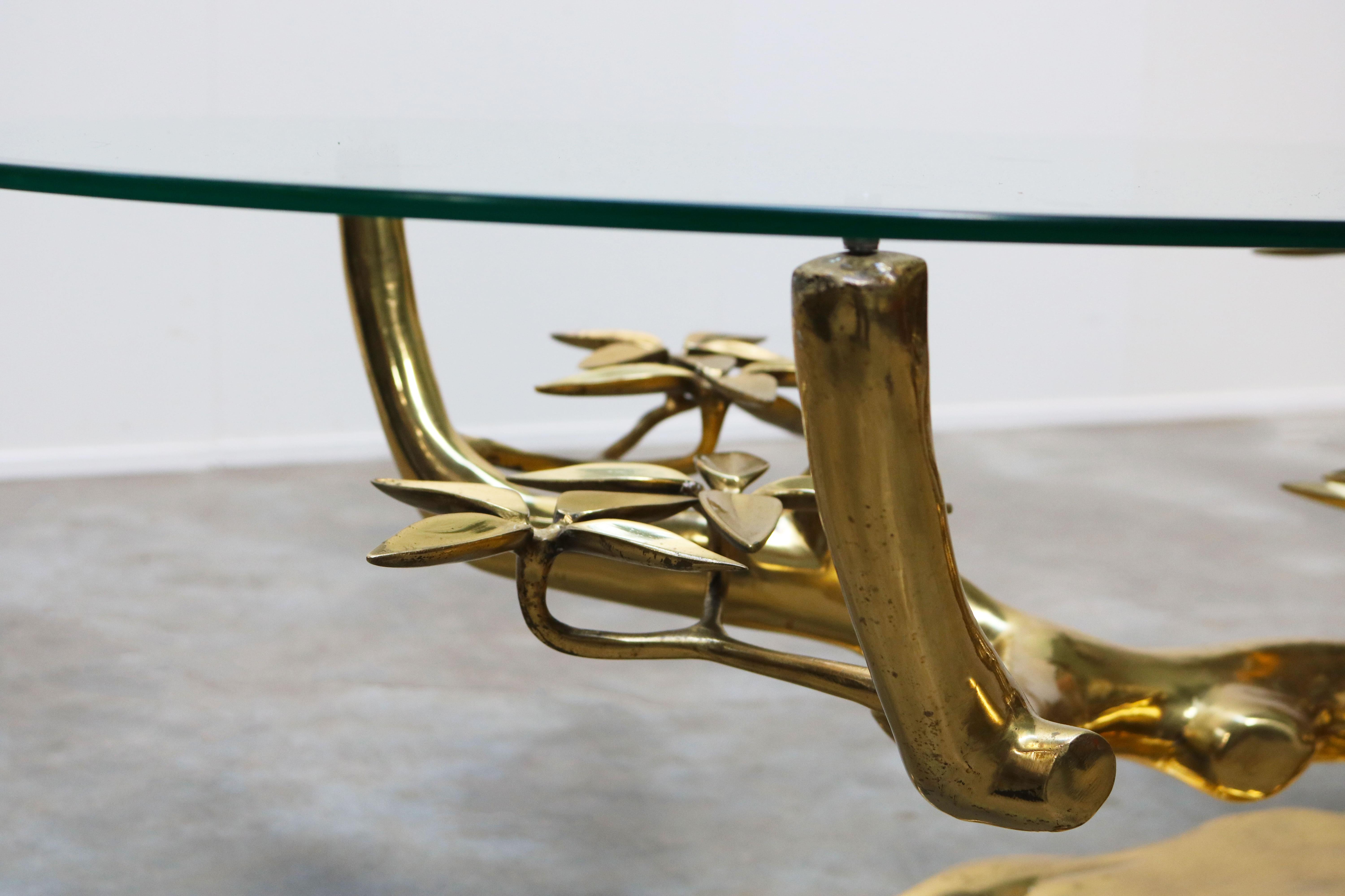 Late 20th Century Rare ''Bonsai'' Coffee Table in Brass by Willy Daro 1970s Belgium, Glass, Gold