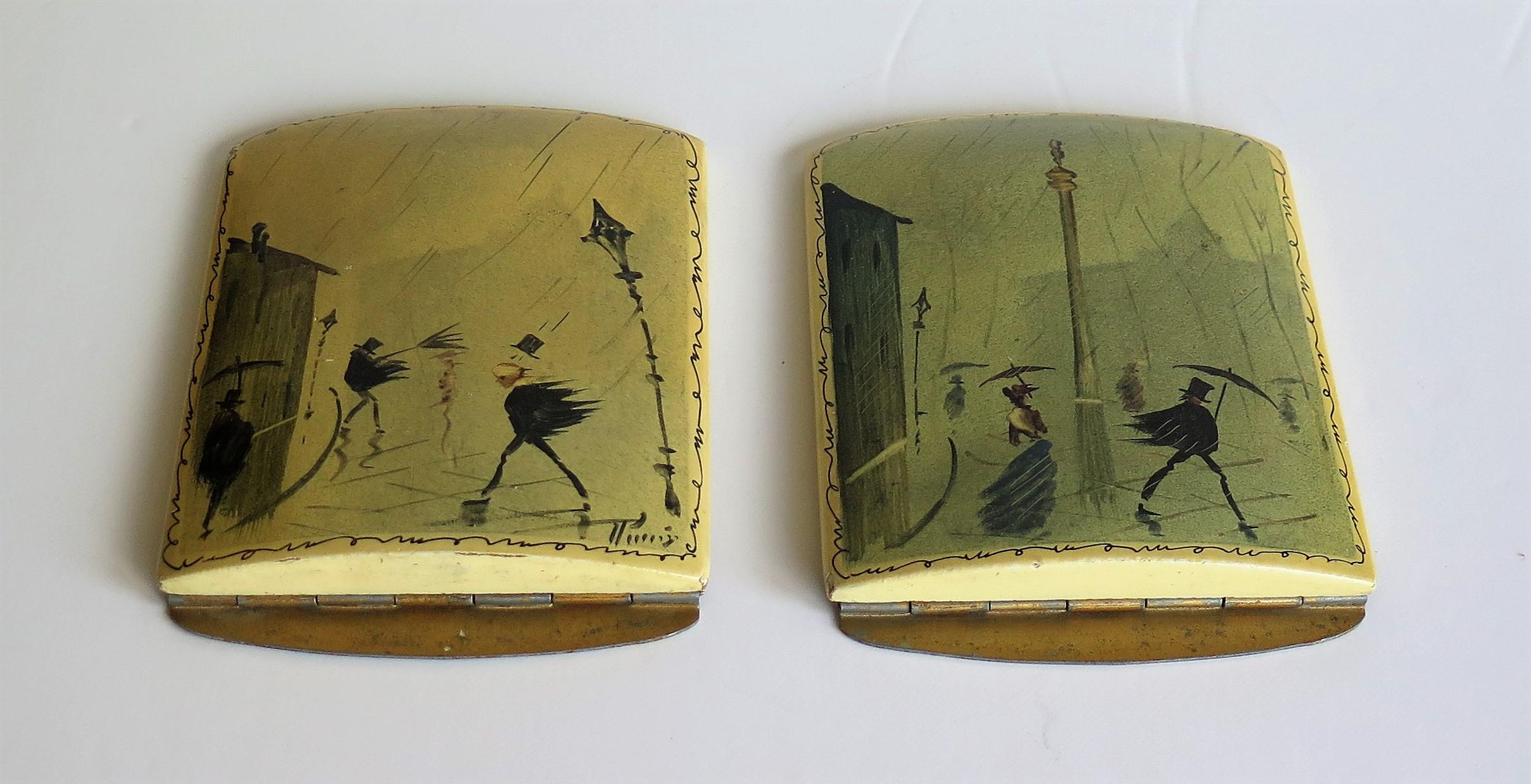 Rare Bookends Hand Painted Night & Day Street Scenes Signed, French circa 1890 6