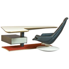 Antique Rare Stunning Atomic Age Boomerang Desk and Gemini Leather Armchair, France 1970