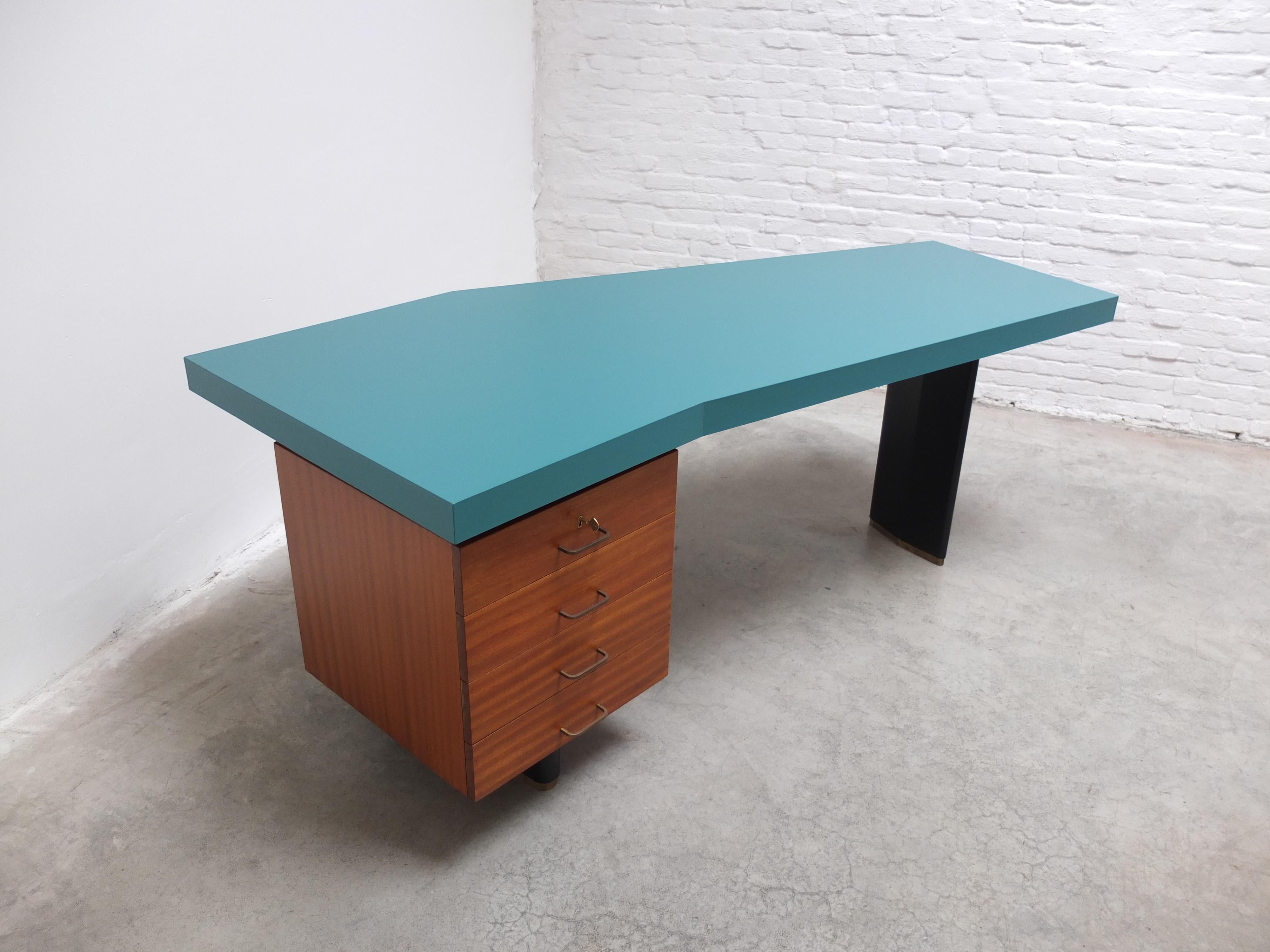 Brass Rare 'Boomerang' Desk by Jos De Mey for Van Den Berghe-Pauvers, 1960s For Sale