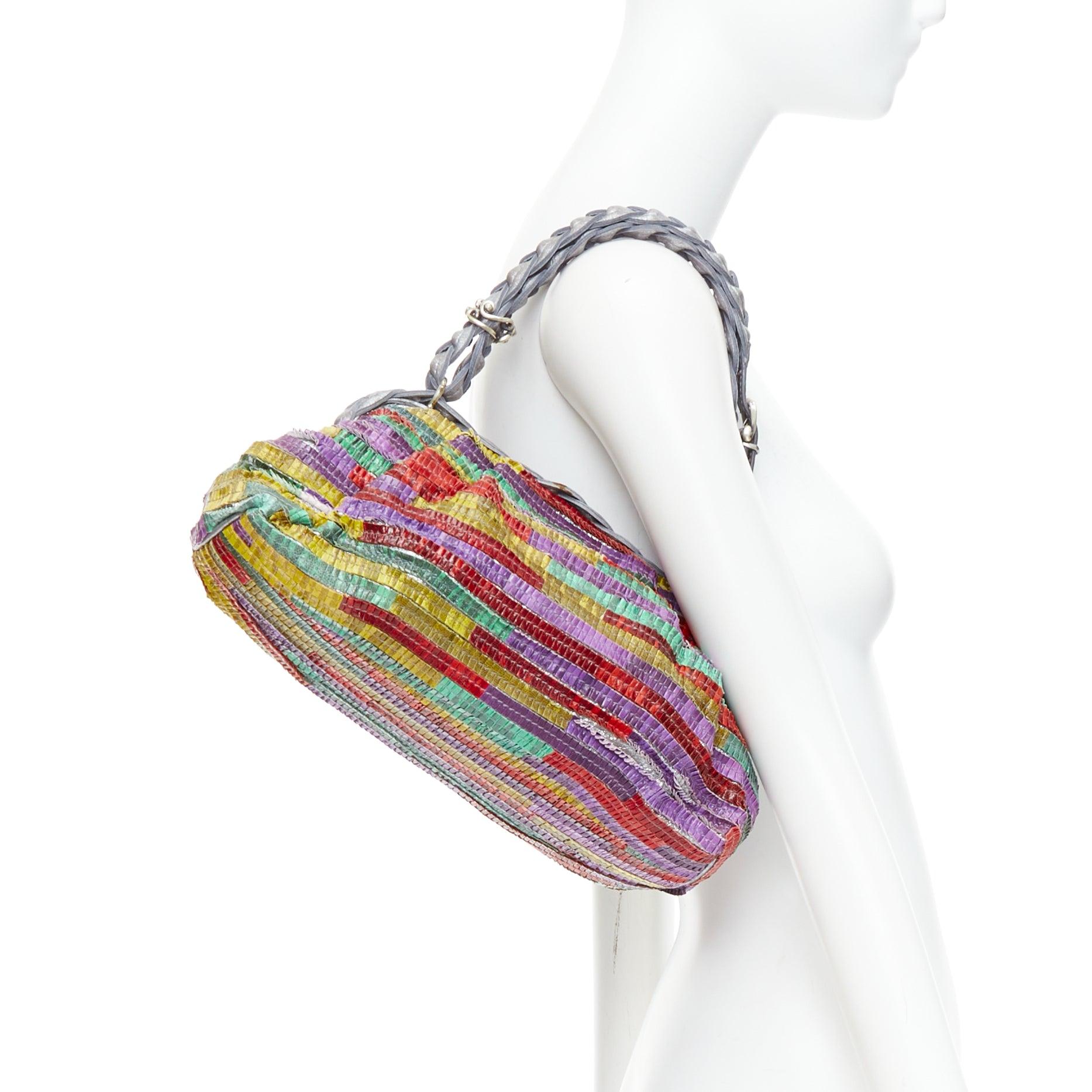 rare BOTTEGA VENETA 2006 Limited Edition multicolor scaled leather frame bag
Reference: TGAS/E00788
Brand: Bottega Veneta
Designer: Tomas Maier
Collection: SS2006 Limited Edition - Runway
Material: Leather
Color: Multicolour, Silver
Pattern: Animal