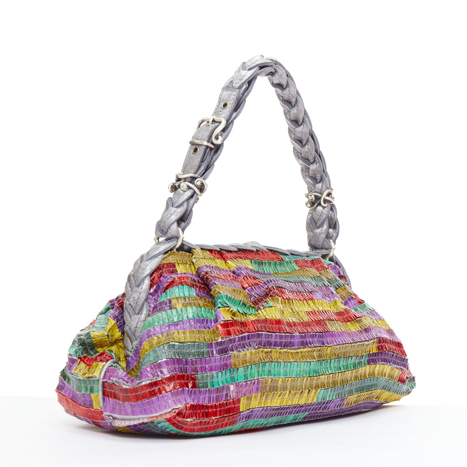 Brown rare BOTTEGA VENETA 2006 Limited Edition multicolor scaled leather frame bag For Sale