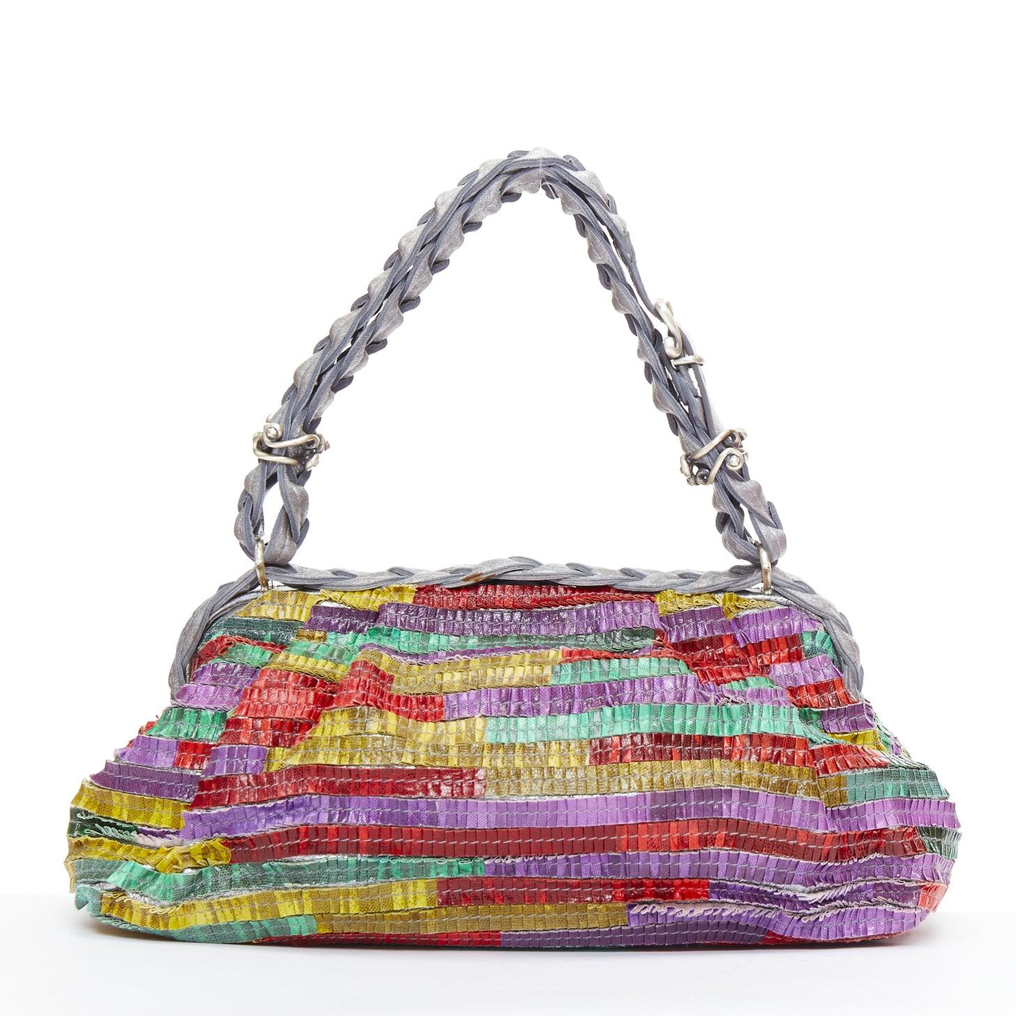 Women's rare BOTTEGA VENETA 2006 Limited Edition multicolor scaled leather frame bag For Sale
