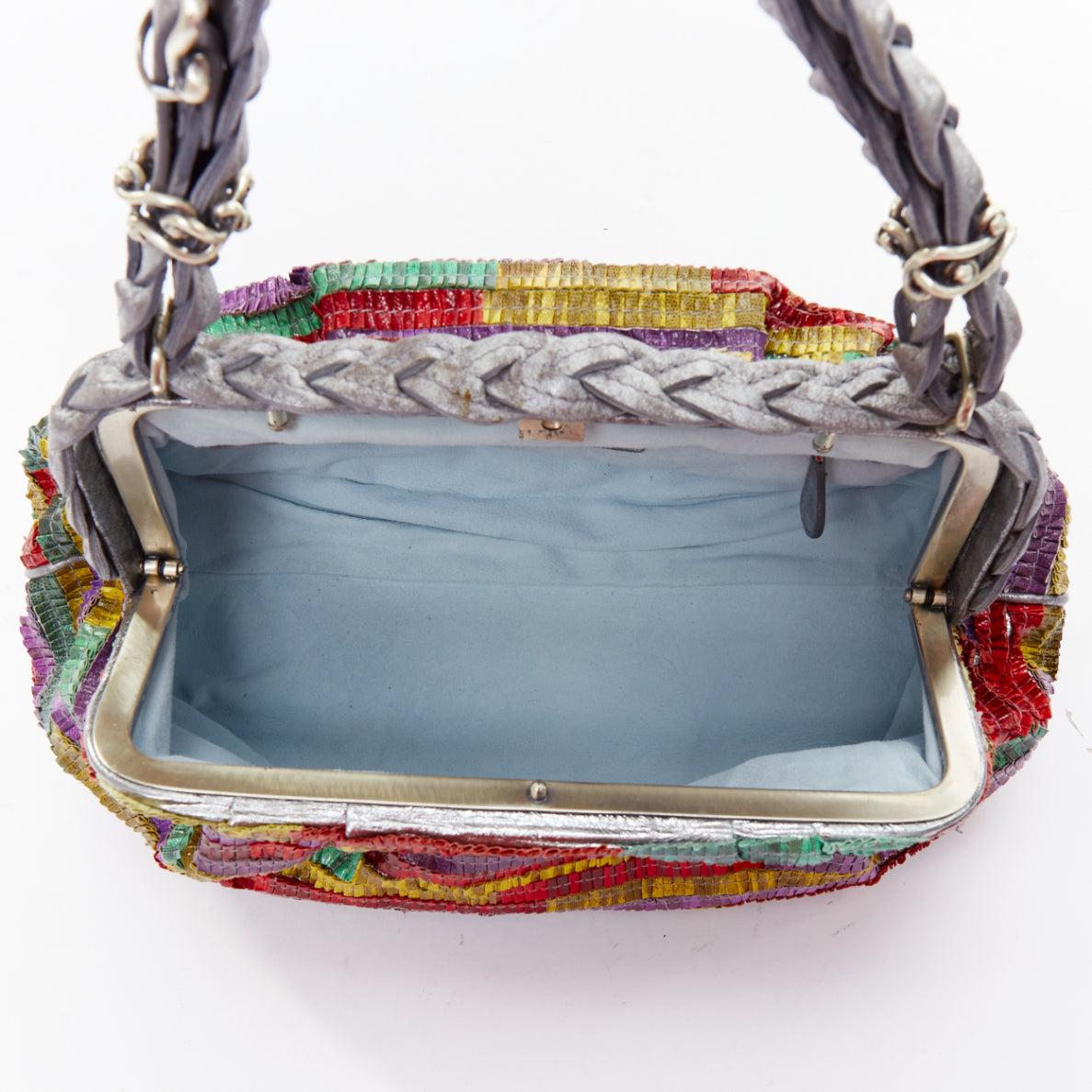 rare BOTTEGA VENETA 2006 Limited Edition multicolor scaled leather frame bag For Sale 4
