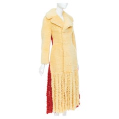 rare BOTTEGA VENETA 2020 Runway yellow red shearling teddy fringe coat IT34 XXS