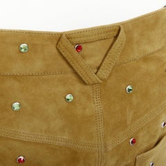 rare BOTTEGA VENETA 2021 Runway camel crystal jewel embellished suede pants IT38