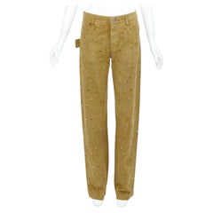 rare BOTTEGA VENETA 2021 Runway camel crystal jewel embellished suede pants IT38