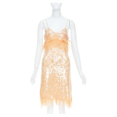 rare BOTTEGA VENETA 2022 Runway sequin nipple feather trim slip dress IT36 XXS