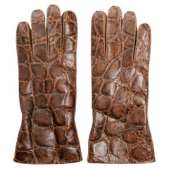 rare BOTTEGA VENETA croc-embossed buffed calfskin cashmere lined gloves Sz.8