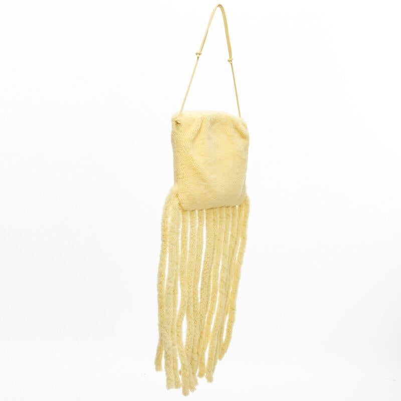 rare BOTTEGA VENETA Daniel Lee Runway beige shearling fringe crossbody clutch In Excellent Condition In Hong Kong, NT