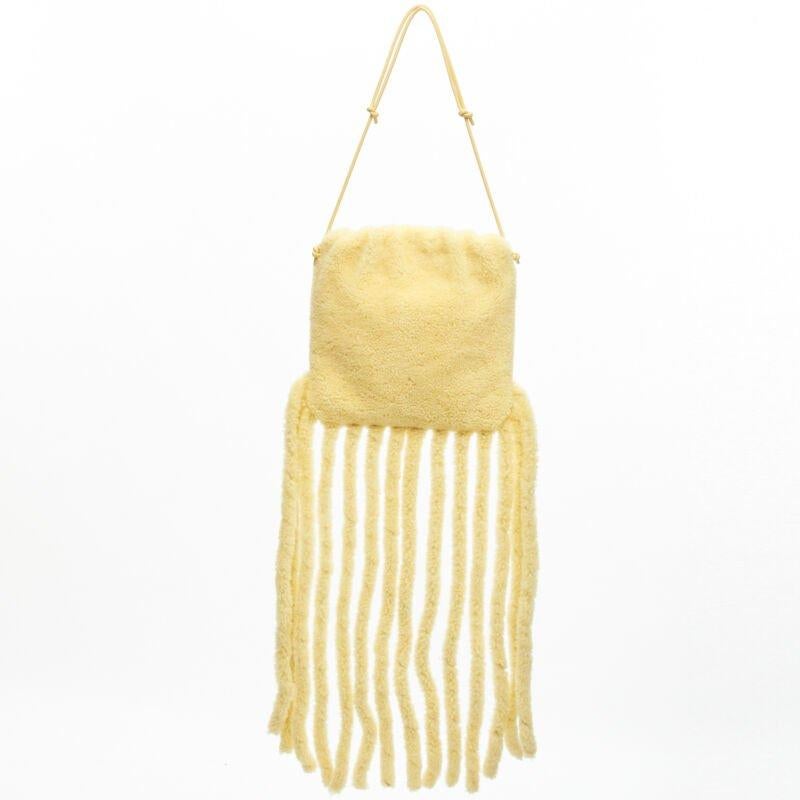 Women's rare BOTTEGA VENETA Daniel Lee Runway beige shearling fringe crossbody clutch For Sale