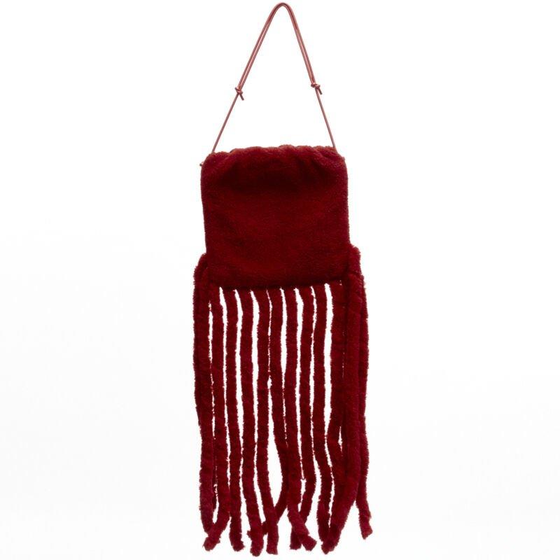 Women's rare BOTTEGA VENETA Daniel Lee Runway red shearling fringe crossbody clutch For Sale