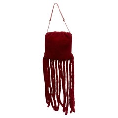 rare BOTTEGA VENETA Daniel Lee Runway red shearling fringe crossbody clutch