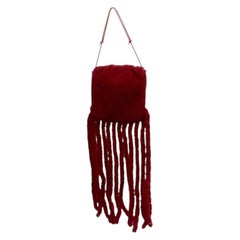 rare BOTTEGA VENETA Daniel Lee Runway red shearling fringe crossbody clutch