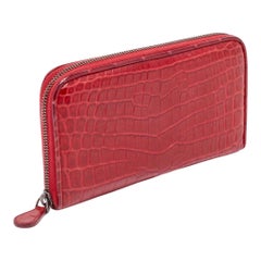 Rare BOTTEGA VENETA Exotic Crocodile Skin Red Zip Around Wallet Clutch