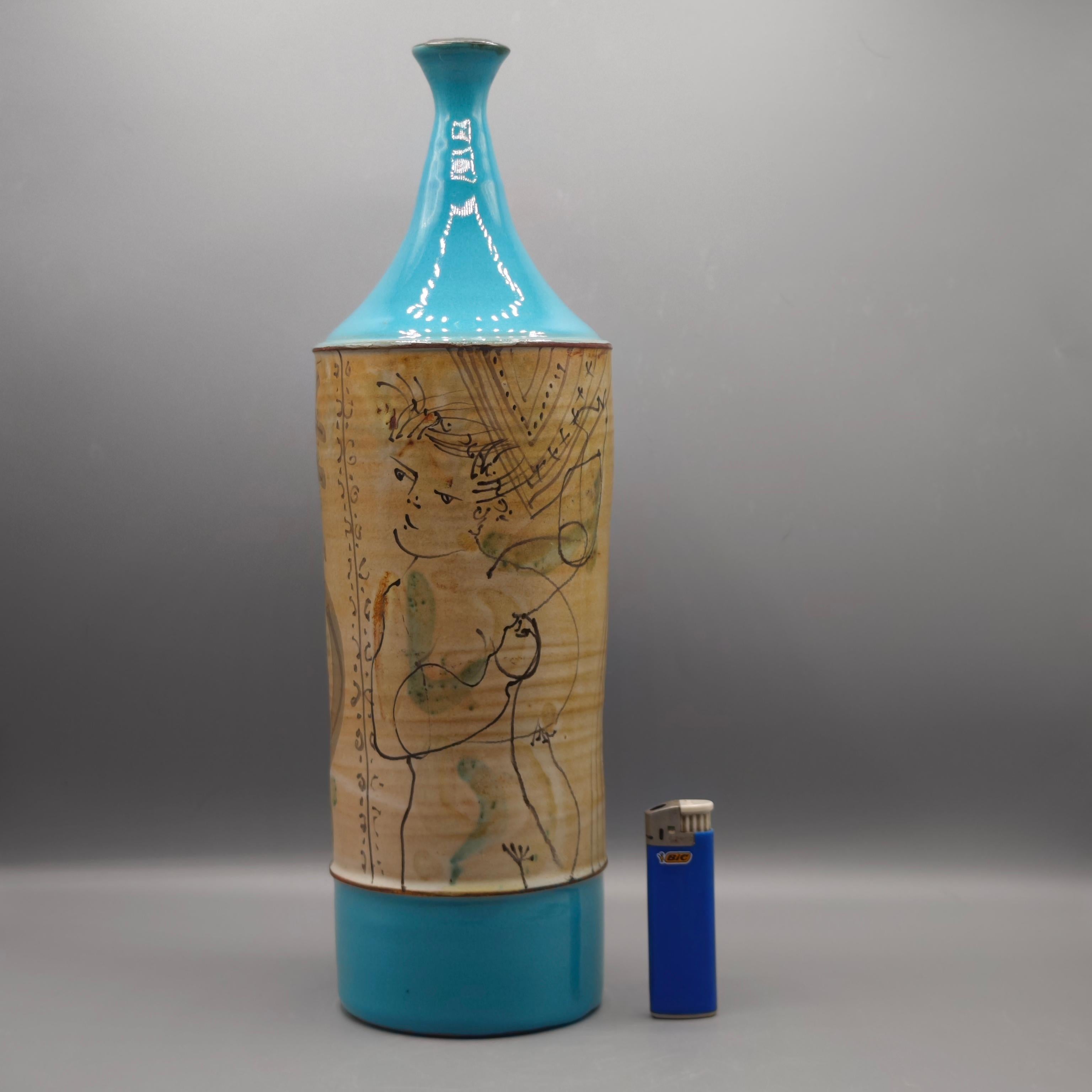 Mid-Century moderno Raro vaso in ceramica a forma di bottiglia, Gilbert Portanier, anni '70 in vendita