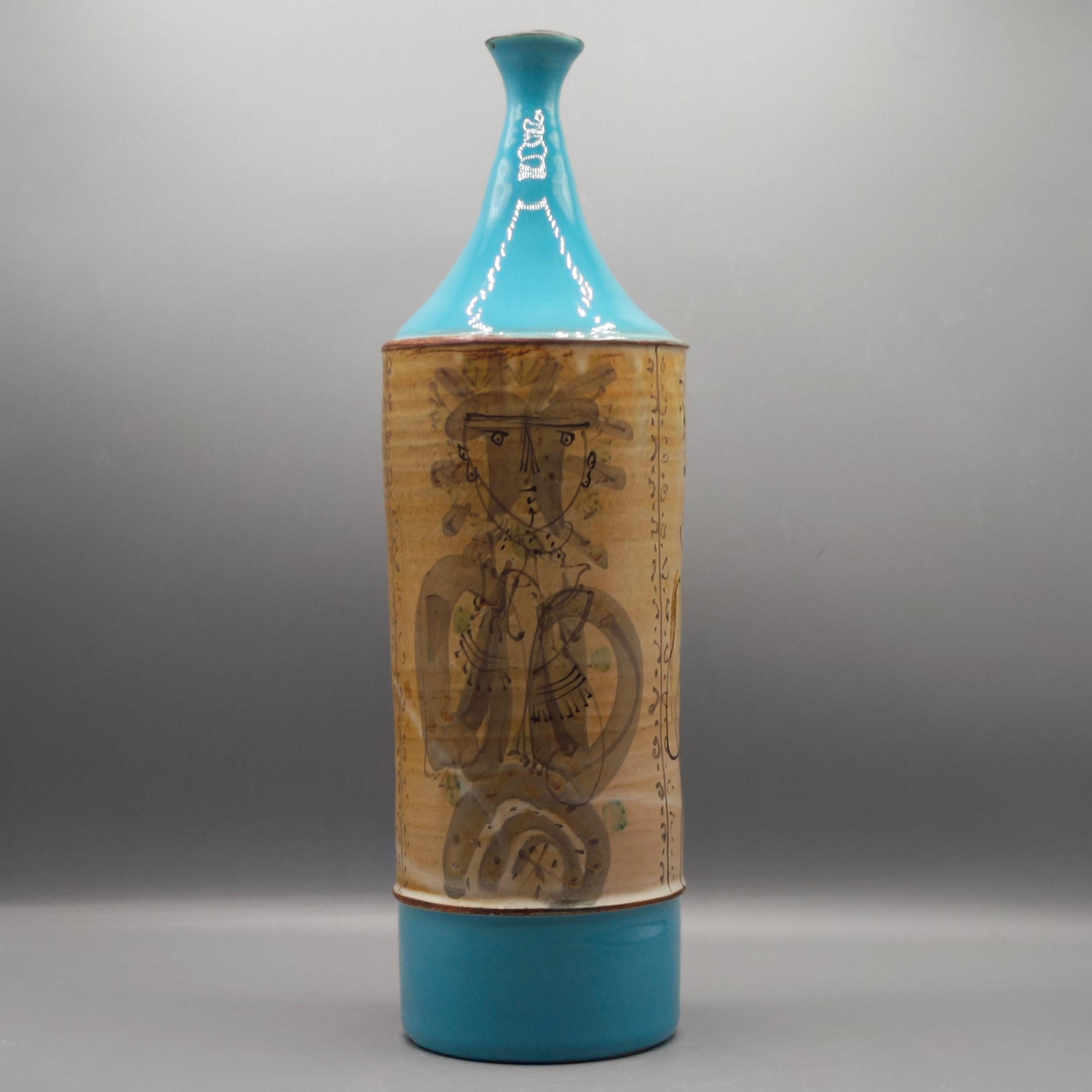 Francese Raro vaso in ceramica a forma di bottiglia, Gilbert Portanier, anni '70 in vendita