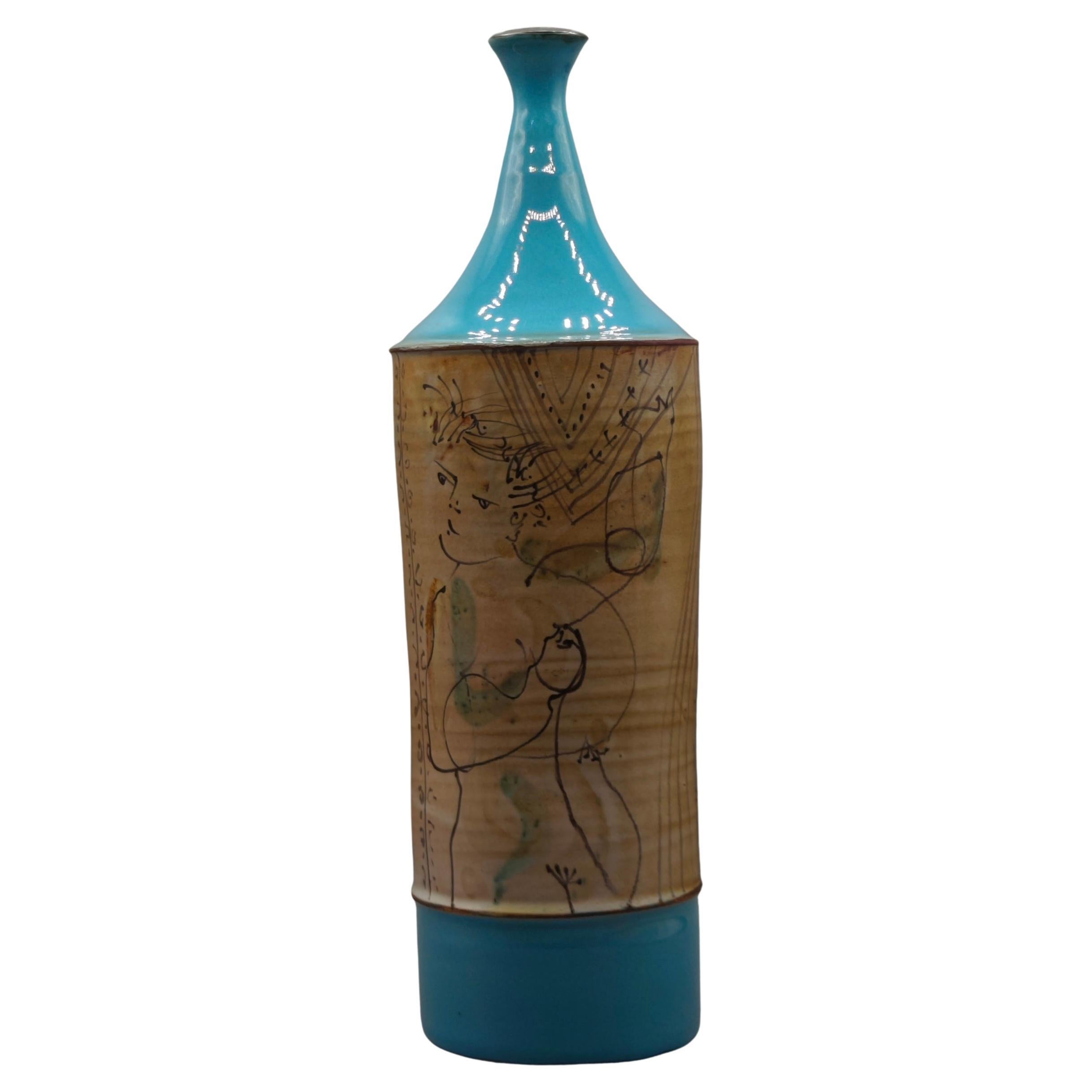 Rare bottle-shaped ceramic vase, Gilbert Portanier, 1970's