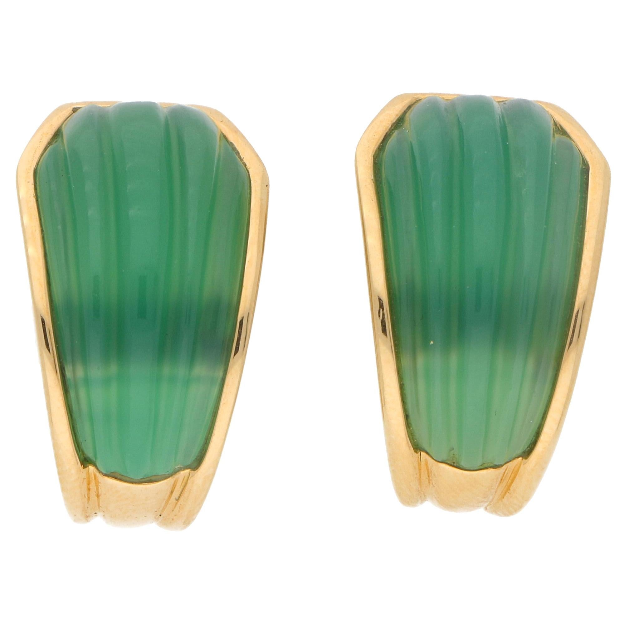 Rare Boucheron Green Chrysoprase Clip-On Half Hoop Earrings in 18 Karat Gold