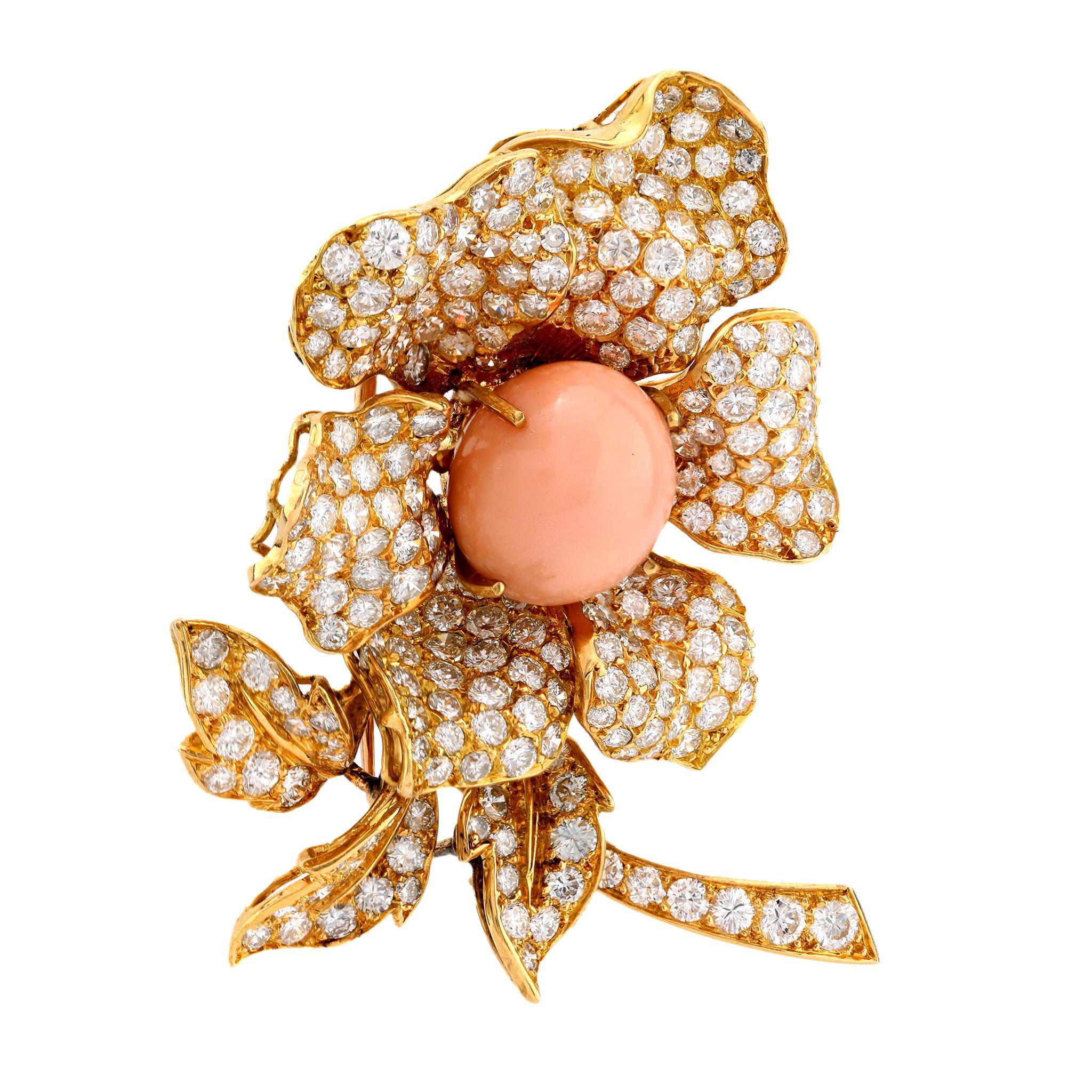 Modern Rare Boucheron Paris natural conch pearl diamond 18k gold flower brooch