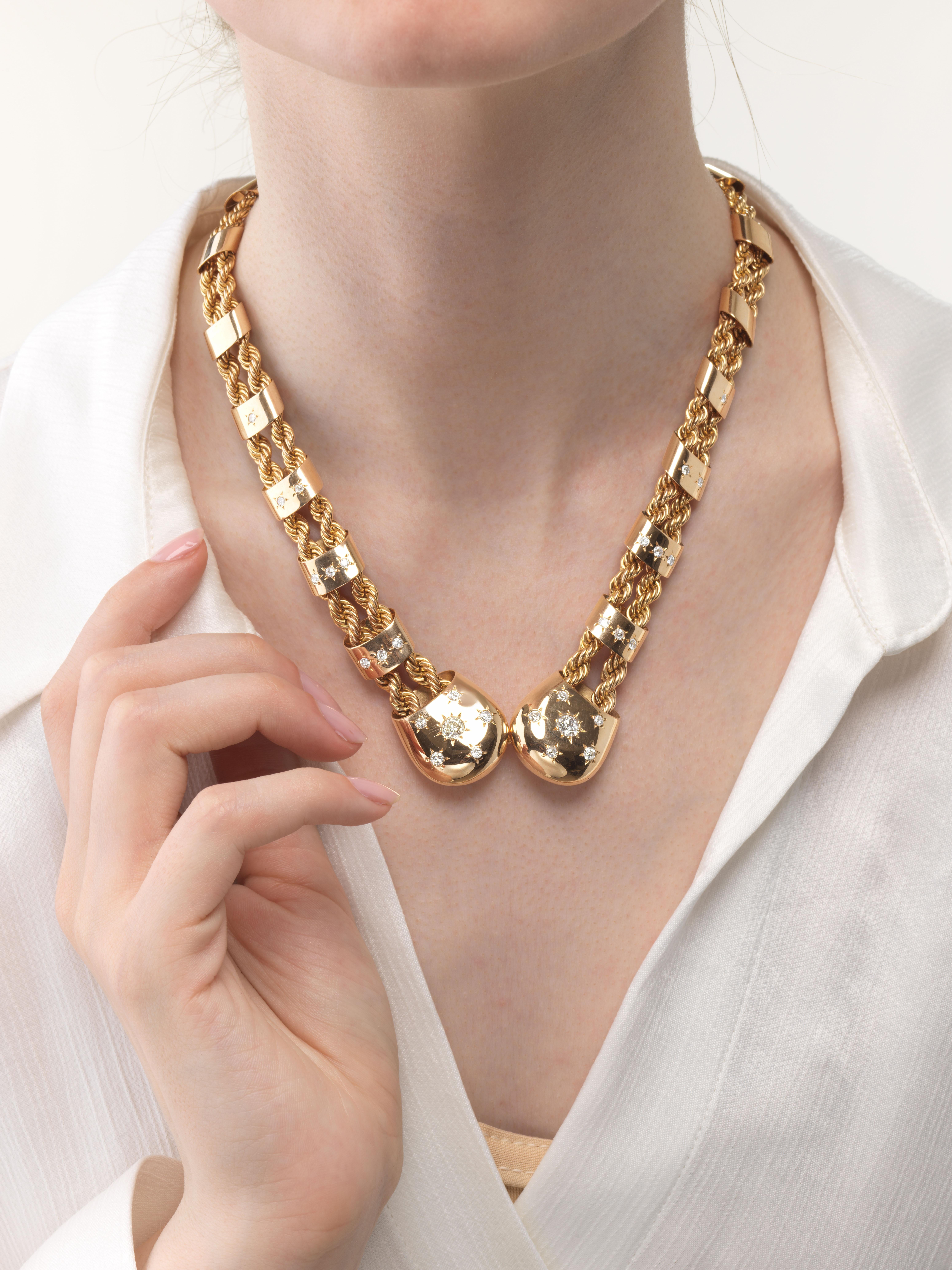 Rare Boucheron Paris Retro 18 Karat Rose Gold Diamond Choker Necklace 1
