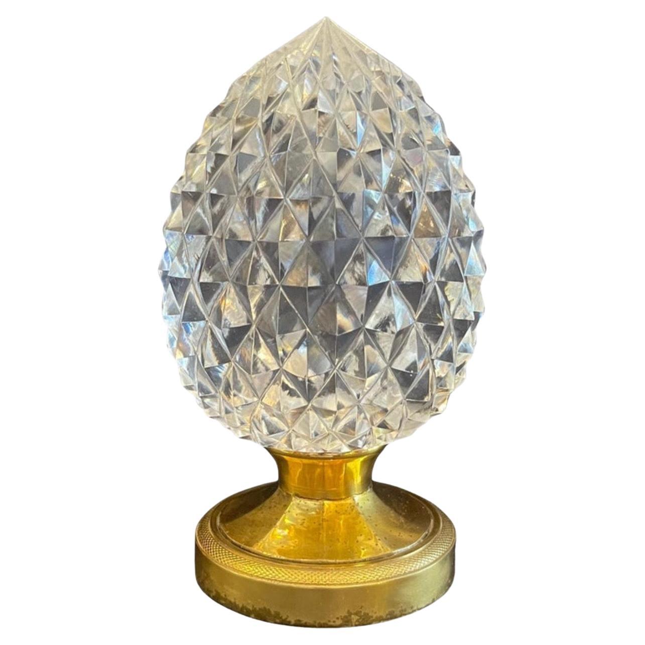Rare boule d'Escalier gland de gland à gland en laiton facetté et cristal Newel Post Finial