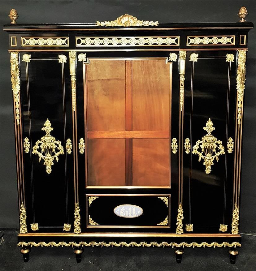 Napoleon III Rare Boulle and Wedgewood Porcelain Vitrine Armoire, France, 1860
