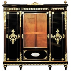 Rare Boulle and Wedgewood Porcelain Vitrine Armoire, France, 1860