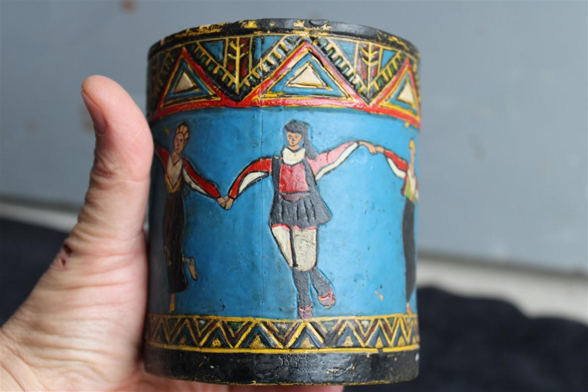 Rare Box Ceramic Ciriaco Piras Sardinia 1920 Cold Painted Colored Fancello For Sale 6