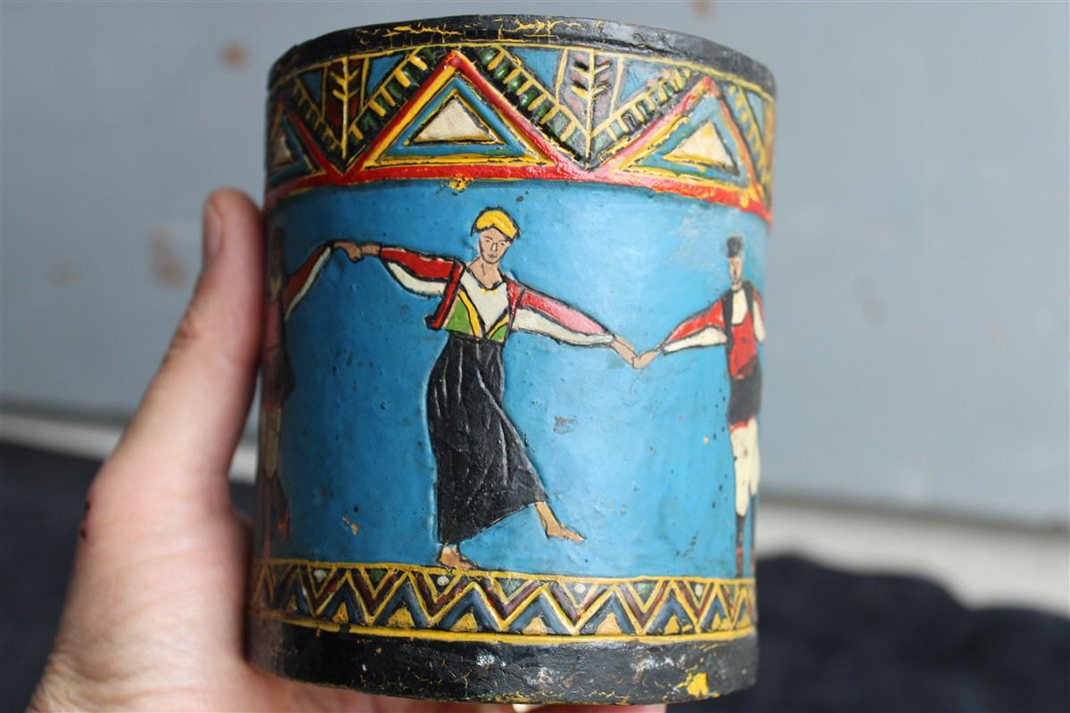 Rare Box Ceramic Ciriaco Piras Sardinia 1920 Cold Painted Colored Fancello For Sale 7