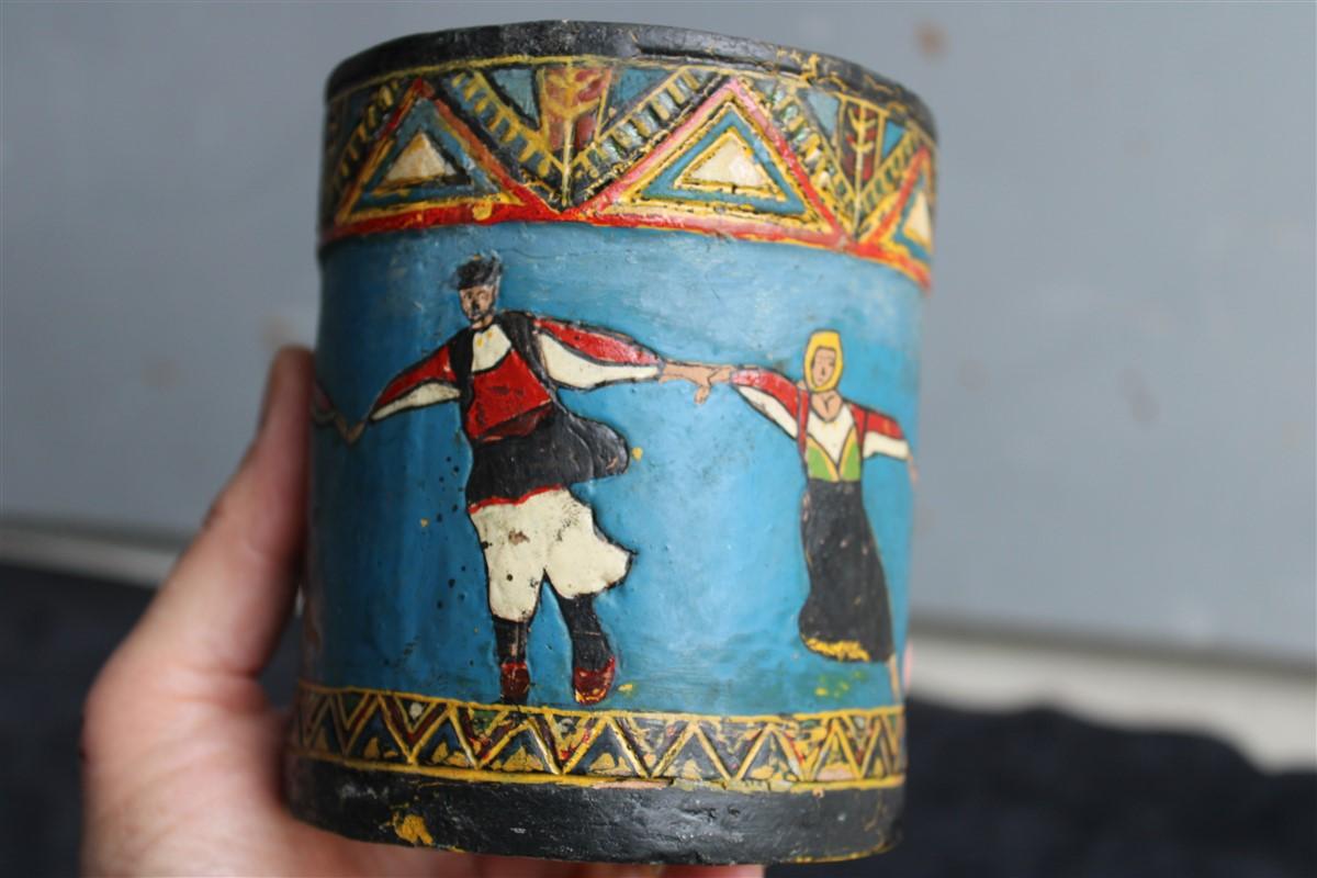 Rare Box Ceramic Ciriaco Piras Sardinia 1920 Cold Painted Colored Fancello For Sale 8