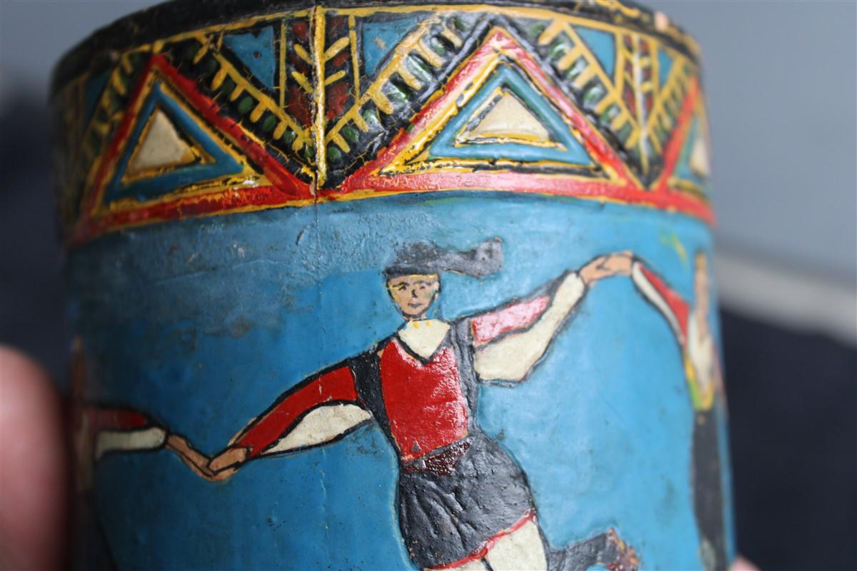 Rare Box Ceramic Ciriaco Piras Sardinia 1920 Cold Painted Colored Fancello For Sale 9