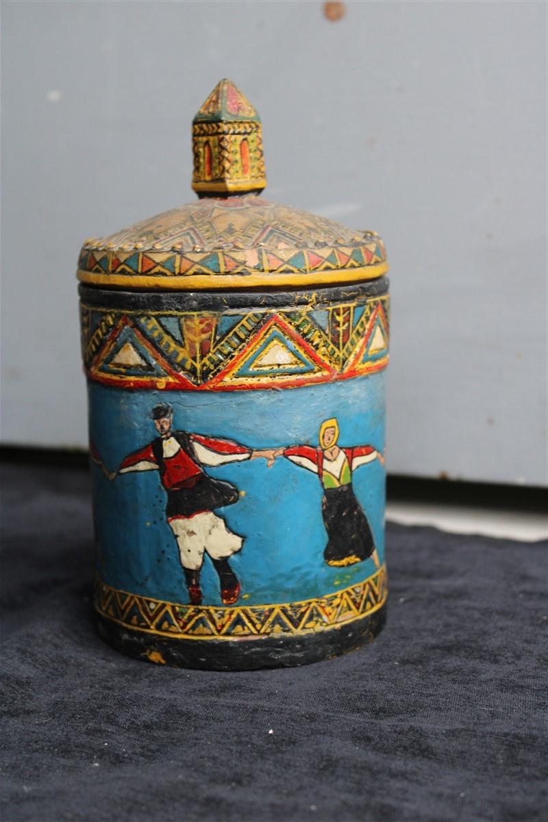 Rare Box Ceramic Ciriaco Piras Sardinia 1920 Cold Painted Colored Fancello For Sale 11