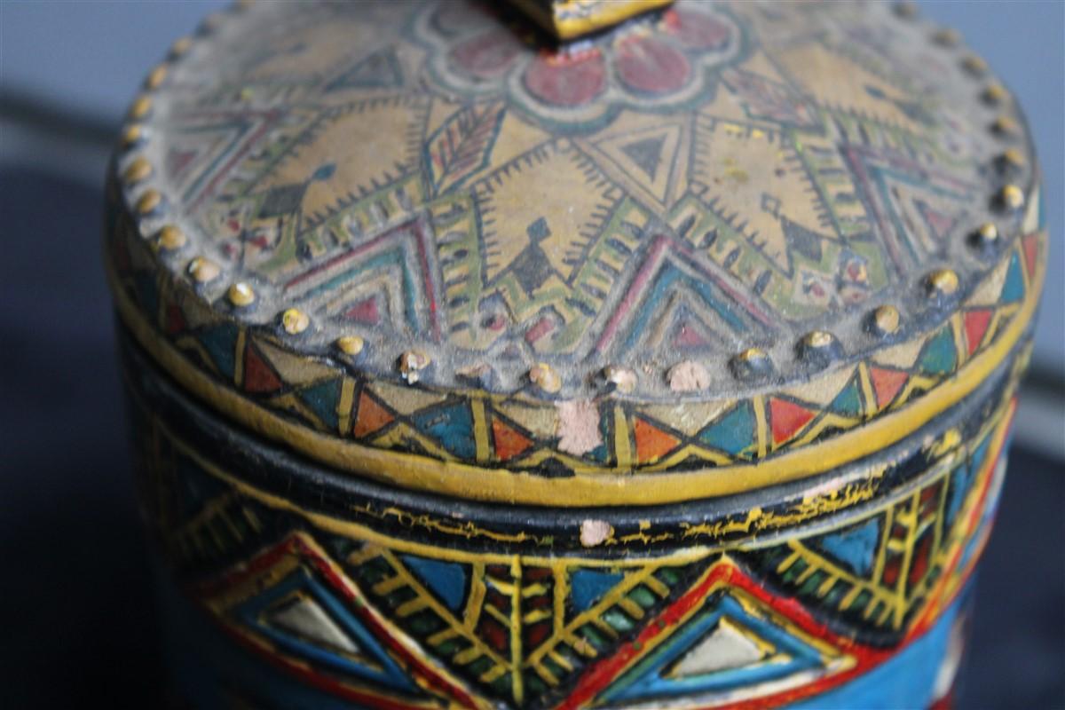 Rare Box Ceramic Ciriaco Piras Sardinia 1920 Cold Painted Colored Fancello In Good Condition For Sale In Palermo, Sicily