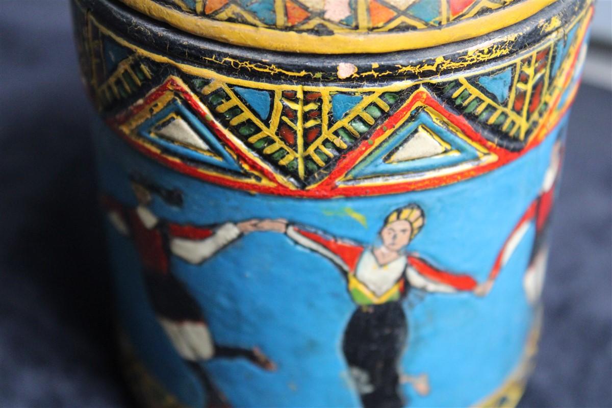 Early 20th Century Rare Box Ceramic Ciriaco Piras Sardinia 1920 Cold Painted Colored Fancello For Sale