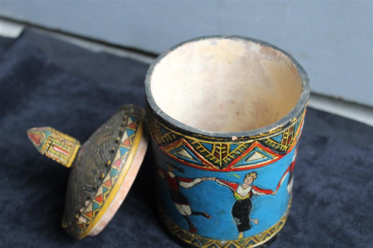 Rare Box Ceramic Ciriaco Piras Sardinia 1920 Cold Painted Colored Fancello For Sale 1