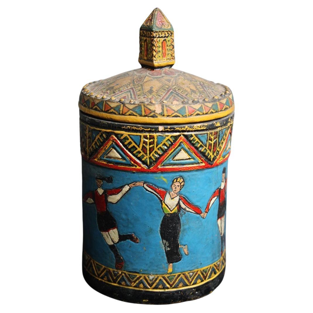 Rare Box Ceramic Ciriaco Piras Sardinia 1920 Cold Painted Colored Fancello For Sale