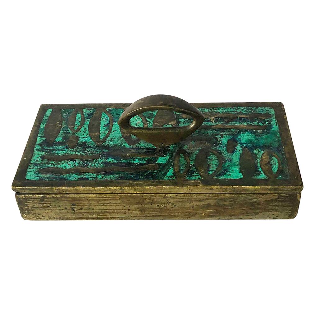 Rare Box Made in Solid Brass and Malachite by Pepe Mendoza