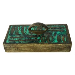 Rare Box Made in Solid Brass and Malachite by Pepe Mendoza