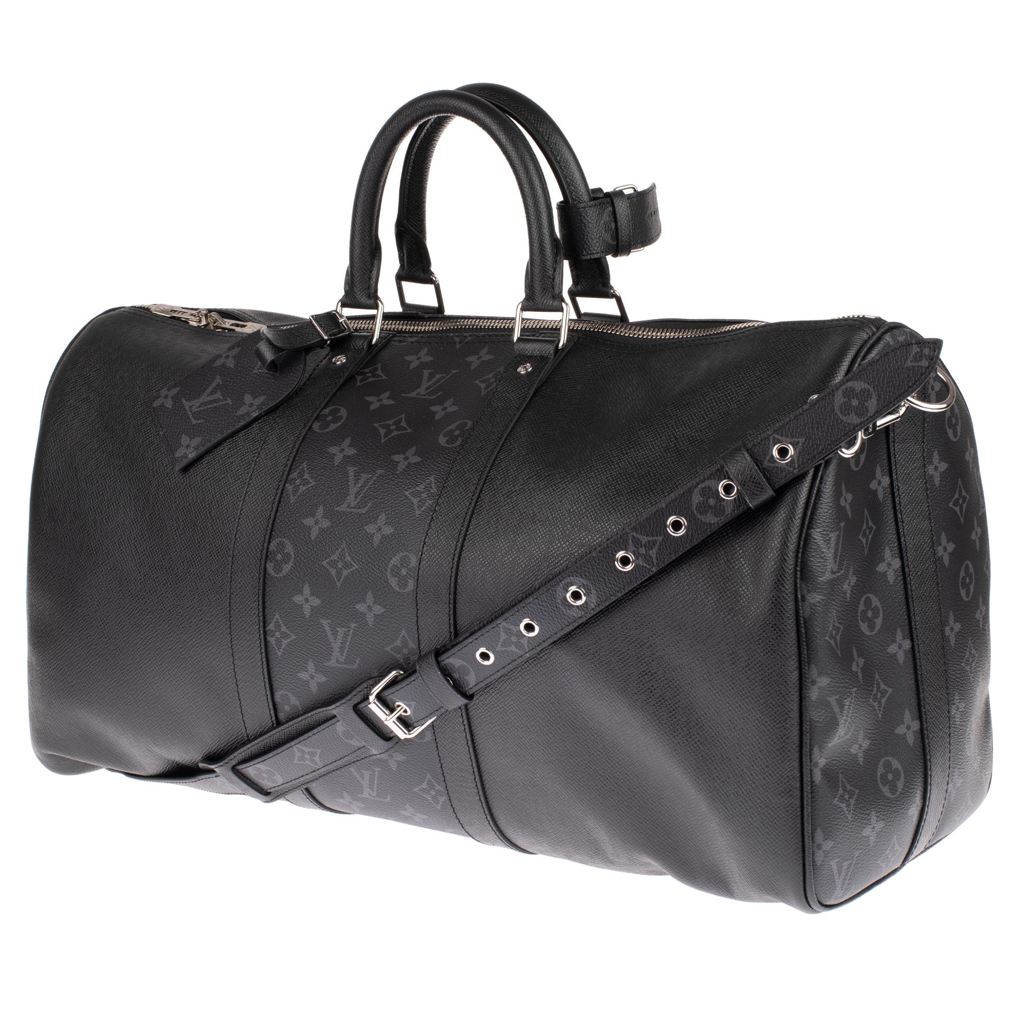 Black Rare brand new Louis Vuitton Keepall 50 Taigarama travel bag with strap !