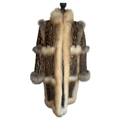 Rare Brand new Vintage Zuki ocelot fur coat trim island fox fur size 12/M