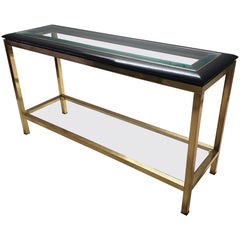 Rare Brass 2-Tiers Console Table with a Black Lucite and Glass Top, 1970s