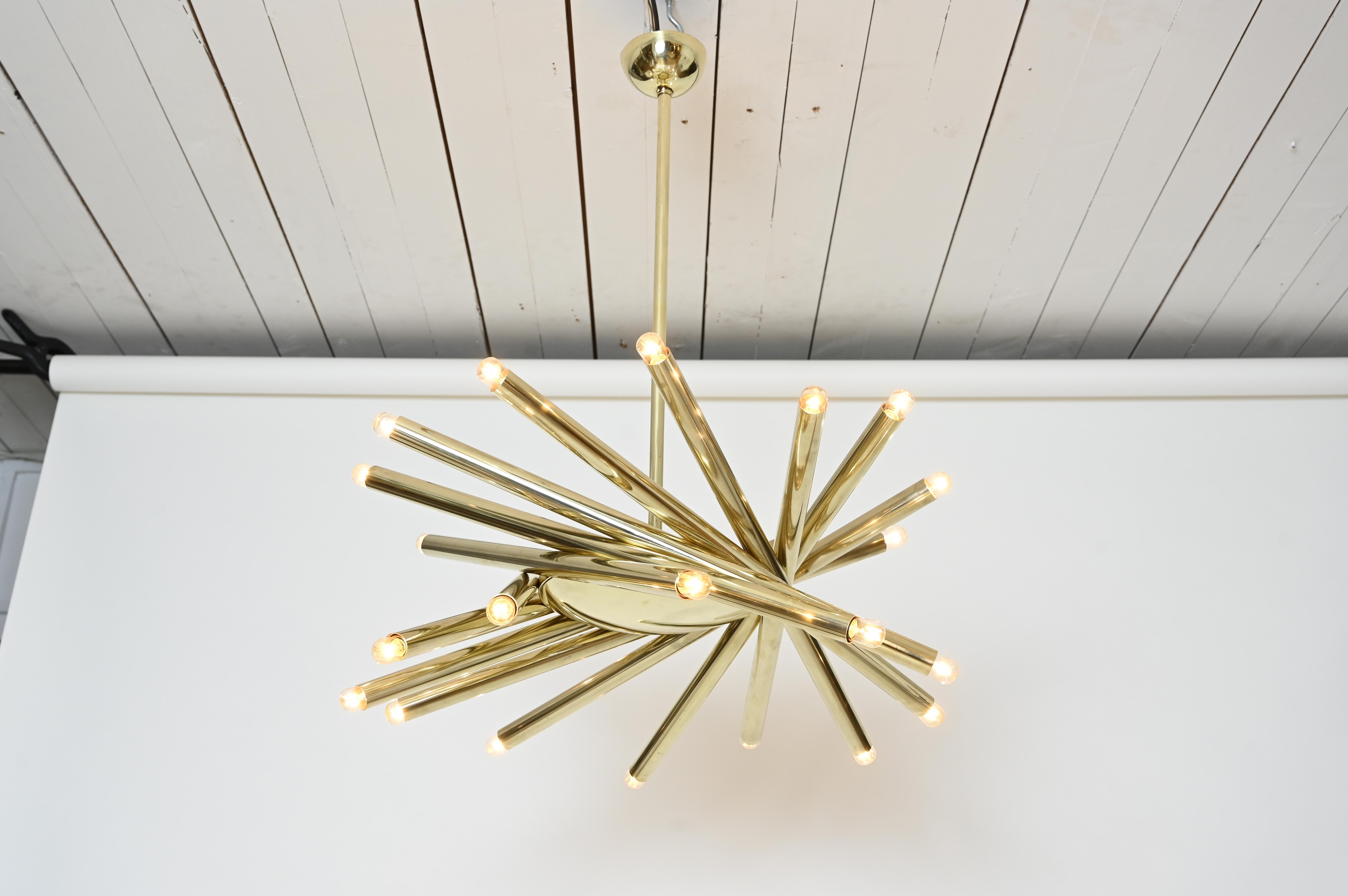 Italian Rare Brass 24 Light Stilnovo Chandelier, circa 1960, Italy