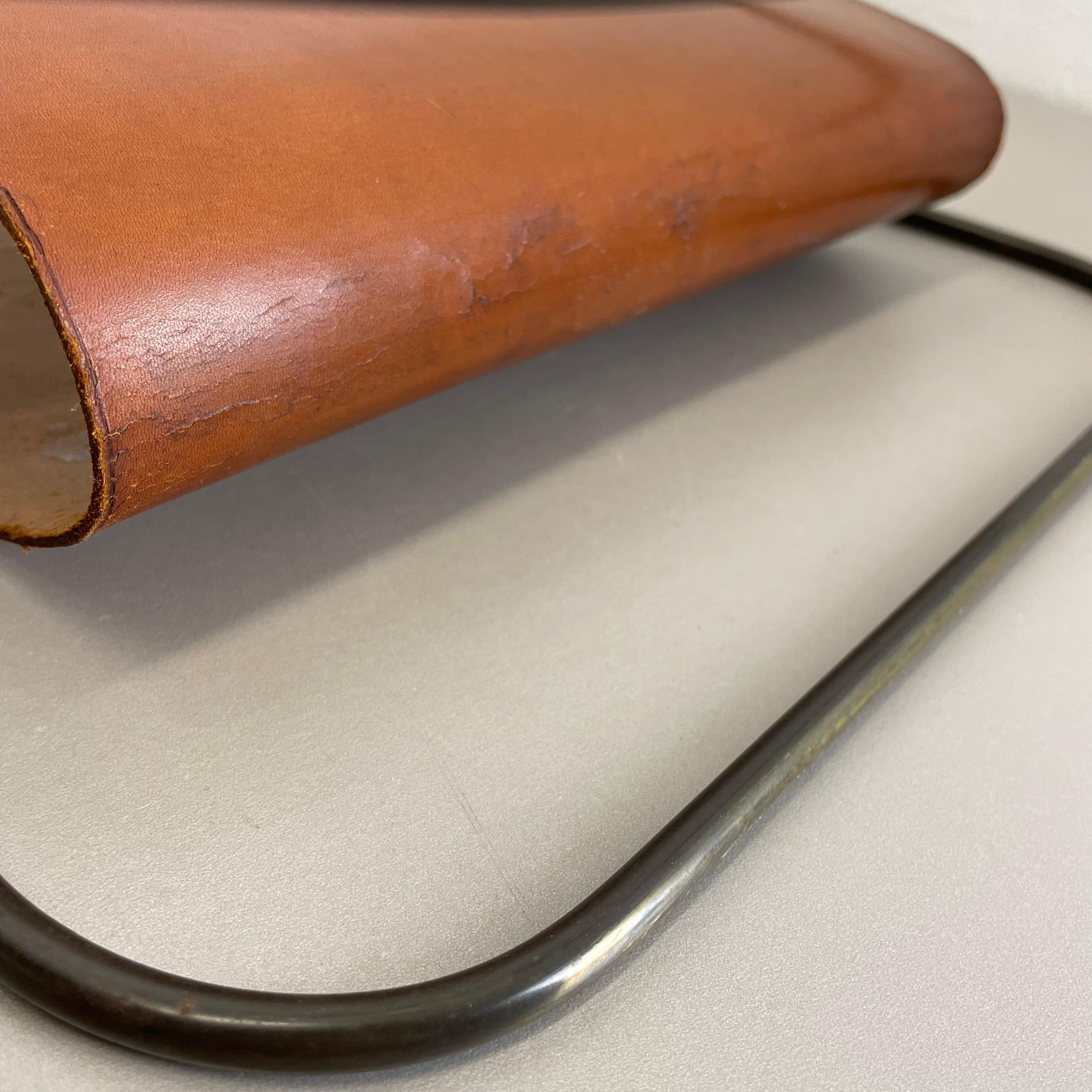 rare Brass and Brown Leather Magazine Holder Model by Carl Auböck, Austria 1950s For Sale 14