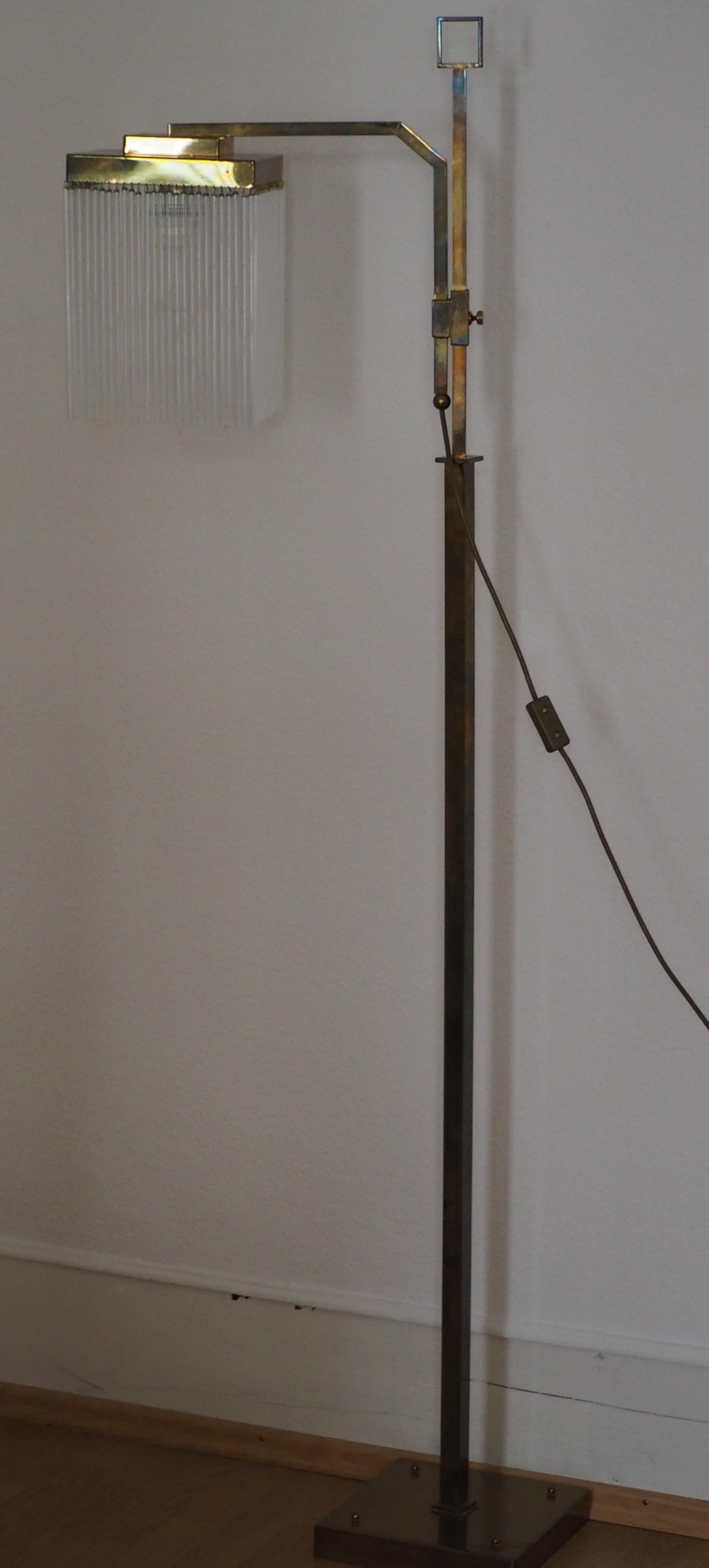Jugendstil Rare Brass and Glass Floor Lamp From Vienna, Koloman Moser, Otto Wagner Style