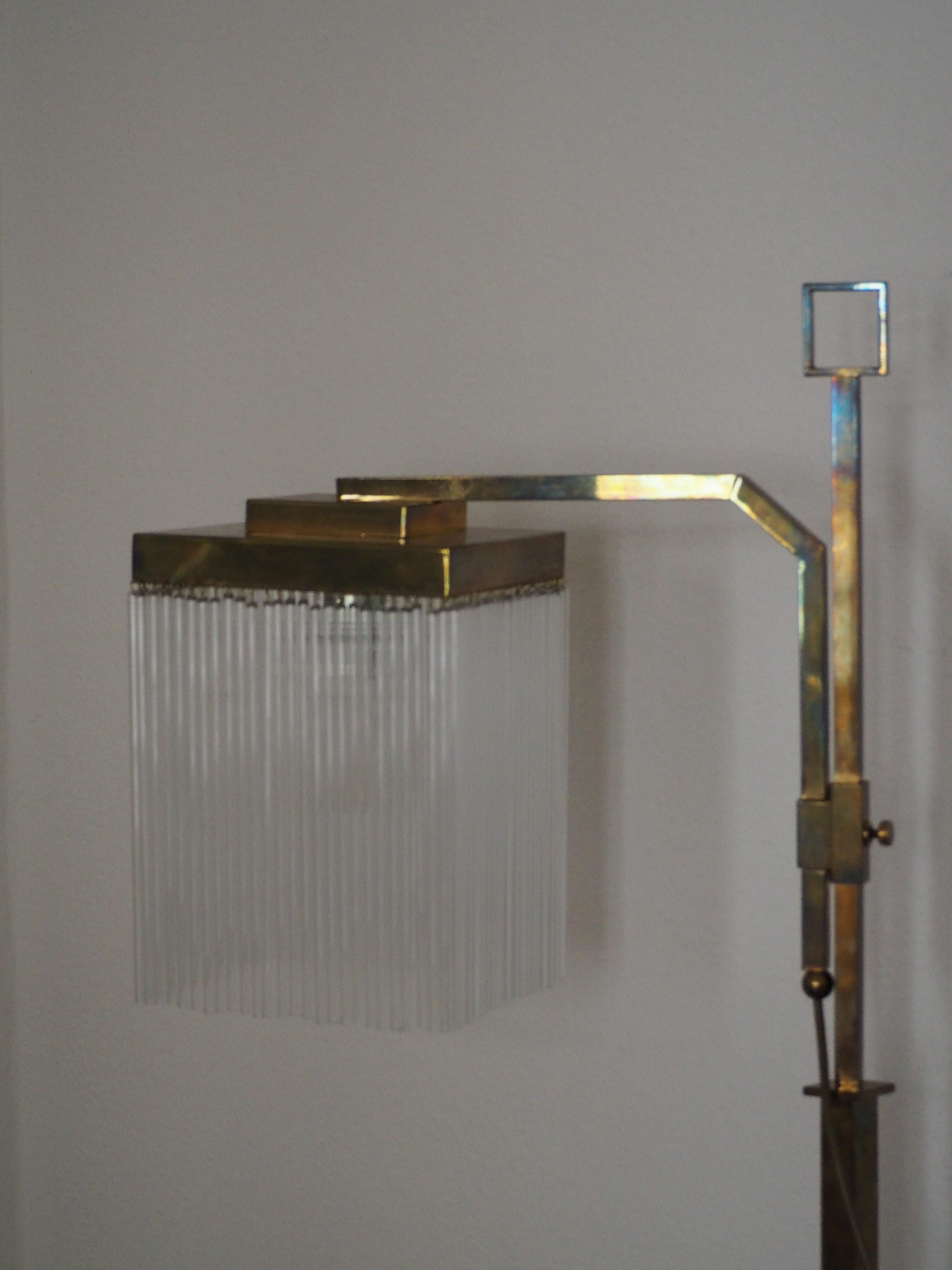 Austrian Rare Brass and Glass Floor Lamp From Vienna, Koloman Moser, Otto Wagner Style